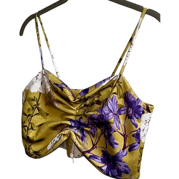 Eugenia Fernández Viena Orquídea Floral Crop Top Yellow Purple Orchid Print Size - Picture 4 of 9